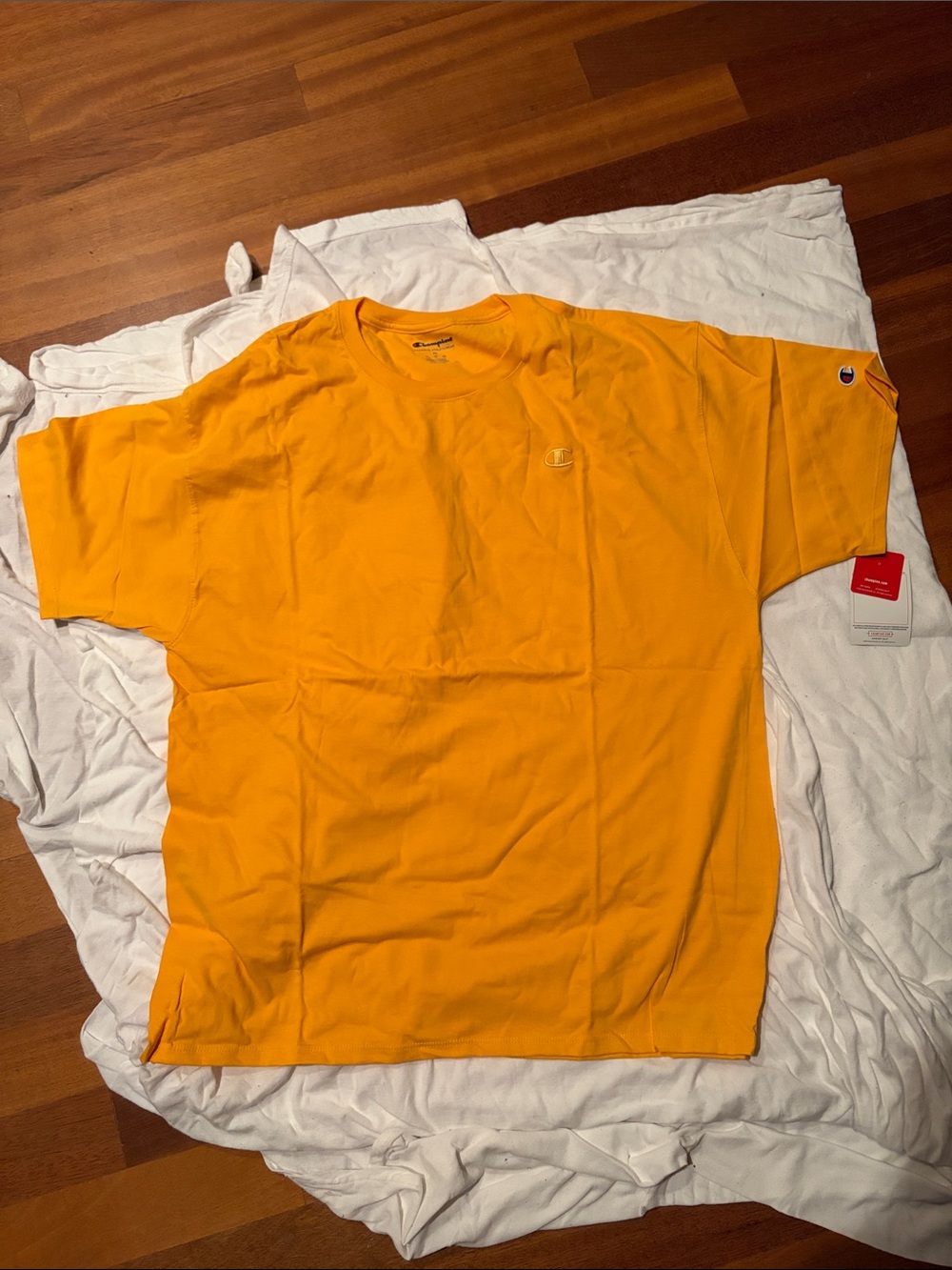 Champion Men’s Short Sleeve Tee in Bright Yellow-Orange